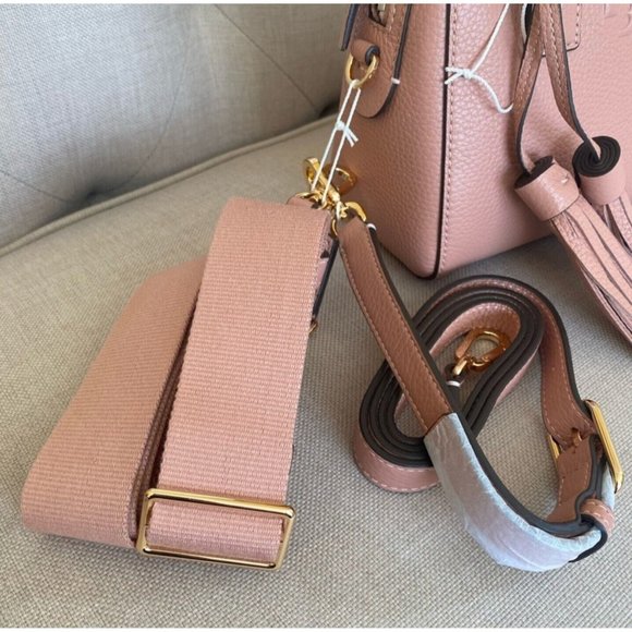 Tory Burch Thea Womens Pink Pebbled Leather Mini Web Satchel Handbag 87899 NWT - Picture 3 of 7